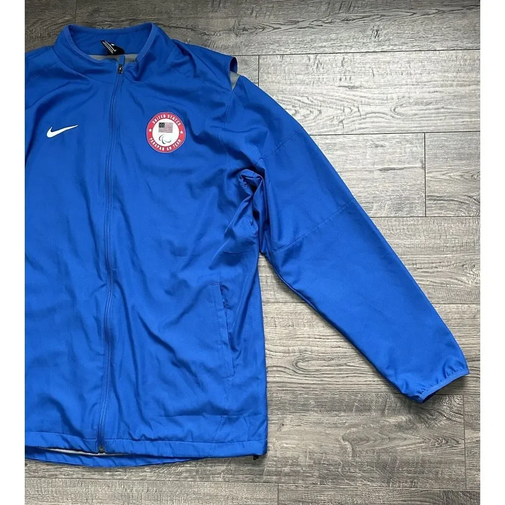 Nike United States Team USA Parapan AM Warm Up Polyester Blue Drifit Jacket Sz L